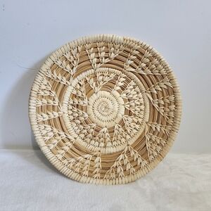 Boho Native American Tan Cream Tightly Woven Reed Grass Wall Art Decor & Basket